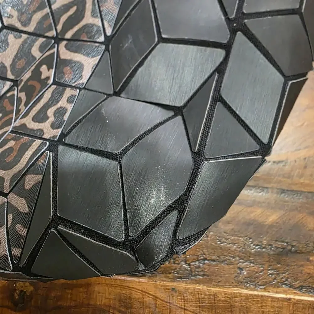 Emilio Pepe Italy Geometric Leopard Print Tote Bag Black 3D Cube Pattern Purse